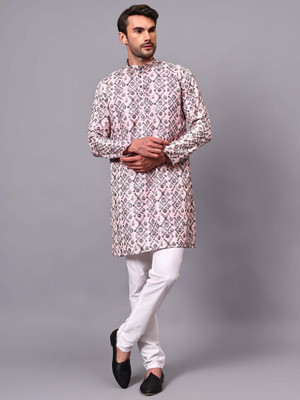 Yugnik Men Printed A-line Kurta(Red)