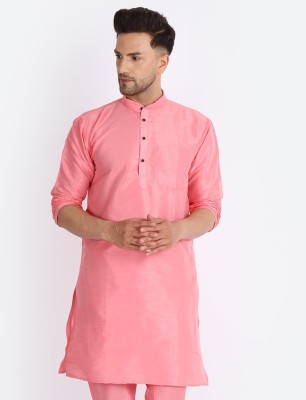 BANHUSSAIN Men Solid Straight Kurta(Pink)