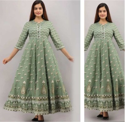 LAXMI Women Printed Anarkali Kurta(Light Green)