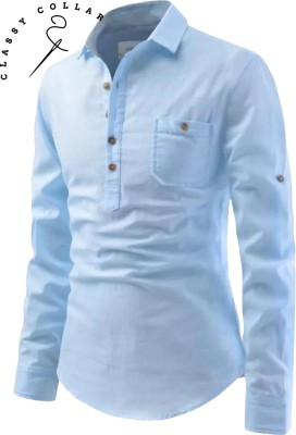 Classycollar Men Solid Pathani Kurta(Light Blue)