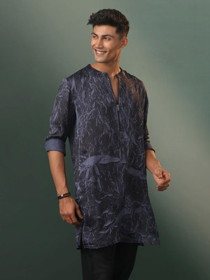 VASTRAMAY Men Printed, Abstract Straight Kurta(Grey)