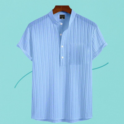 Look Trendy Men Printed Straight Kurta(Light Blue)