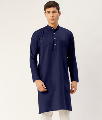 HouseOfCommon Men Solid Straight Kurta(Dark Blue)