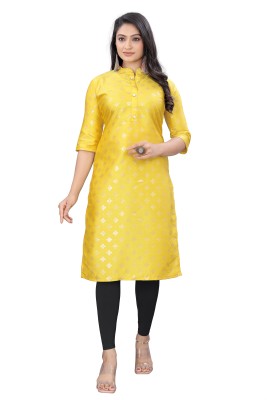 AK&JK CLOTHINGS Women Printed A-line Kurta(Yellow)