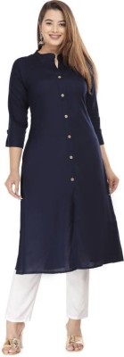 Moda Casa Women Solid A-line Kurta(Dark Blue)