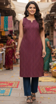 MT TEXTILE Women Geometric Print Straight Kurta(Maroon)