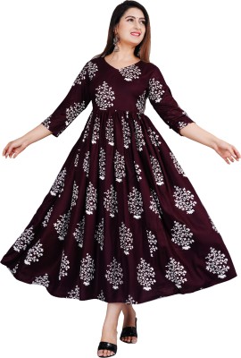 SIPEAK Wear Better, Look Better Women Printed Anarkali Kurta(Maroon)