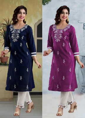 SISTO Women Chikan Embroidery A-line Kurta(Multicolor)