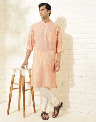 Fabindia Men Woven Design Straight Kurta(Orange)