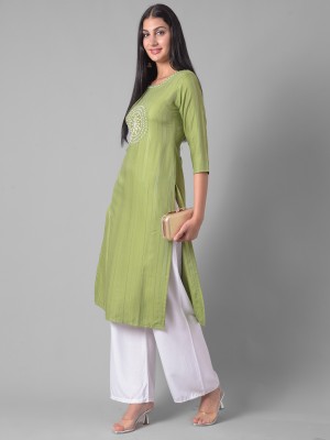 Dollar Missy Women Self Design Straight Kurta(Green)