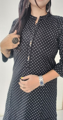 ZAY Women Printed A-line Kurta(Black)