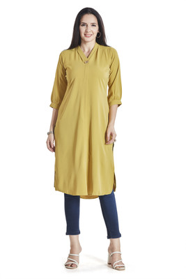Nioni Women Solid Straight Kurta(Yellow)