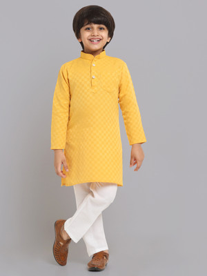 RCENSA Boys Self Design Straight Kurta(Yellow)