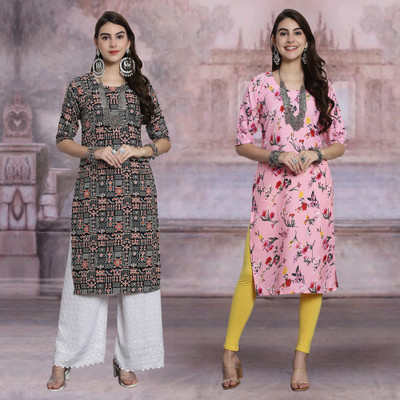 Moda Rapido Women Printed Straight Kurta(Multicolor)