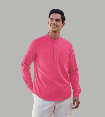 UNIFAV Men Solid Straight Kurta(Pink)