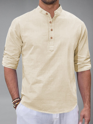 Yugnik Men Solid Straight Kurta(Beige)