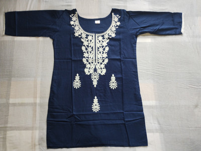 PravinFab Women Chikan Embroidery A-line Kurta(Dark Blue)