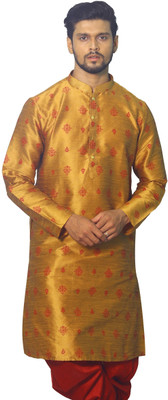House of Aqss Men Printed Straight Kurta(Gold)