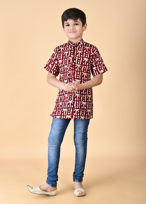 COSMOS ART ENTERPRISE Boys Printed Straight Kurta(Maroon)