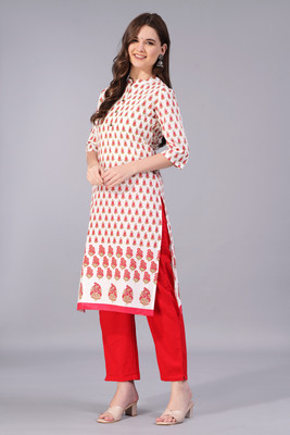 JFT Jaipur Fabtex Women Printed Straight Kurta(Red)