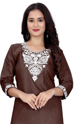 dhanshree tex Women Striped A-line Kurta(Brown)