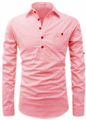 Amrit Trending Men Solid Ethnic Dress Kurta(Pink)