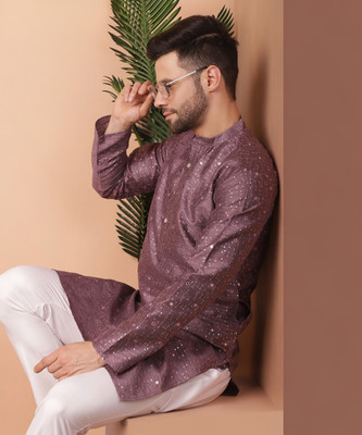 Jompers Men Embroidered Straight Kurta(Purple)