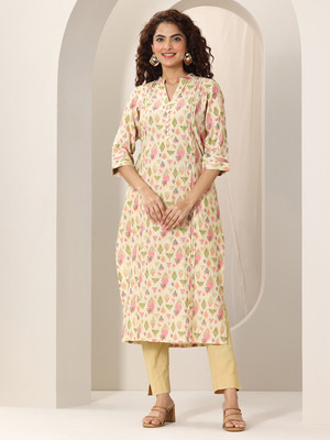 LIBAS Women Printed Straight Kurta(Beige)