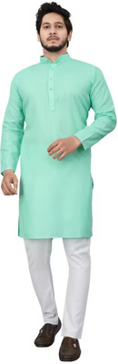 VyomCreation Men Solid Straight Kurta(Light Green)