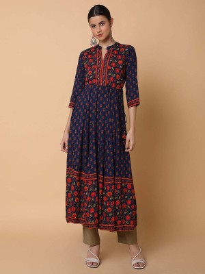 Showoff Women Printed Anarkali Kurta(Dark Blue)