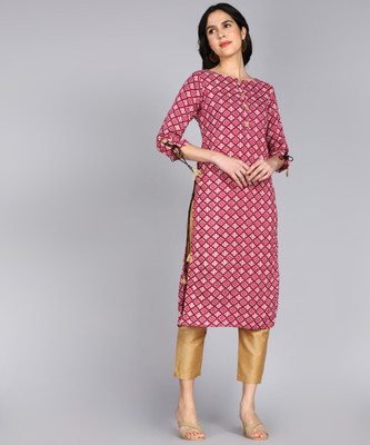 ftDiva Women Self Design Straight Kurta(Pink)