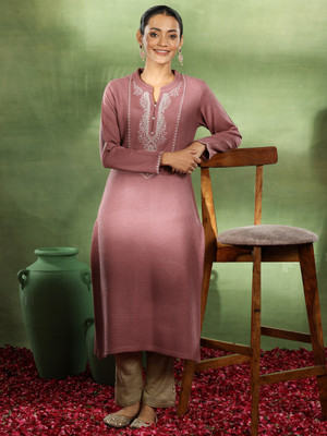 LIBAS Women Embroidered Straight Kurta(Pink)