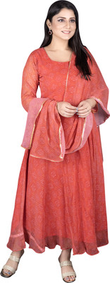 Aksari Women Printed Anarkali Kurta(Red)