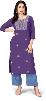 HouseOfCommon Women Printed Straight Kurta(Purple)
