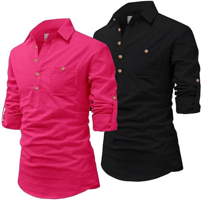 Edin Men Solid Straight Kurta(Red)