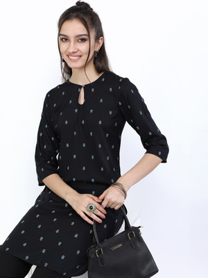 Vishudh Women Printed A-line Kurta(Black)