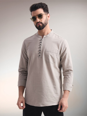 ENSPYR Men Solid Straight Kurta(Grey)