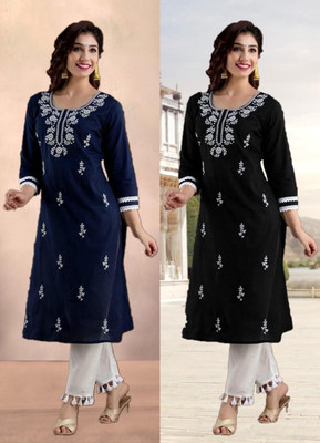 SISTO Women Chikan Embroidery A-line Kurta(Multicolor)