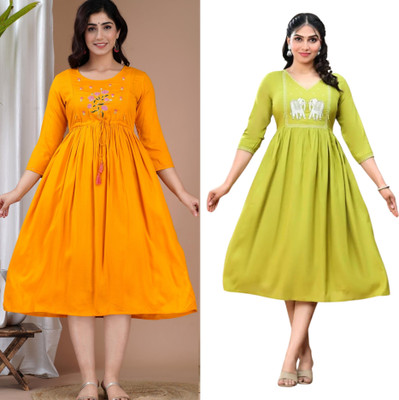 RANGRAIL Women Printed Anarkali Kurta(Yellow)