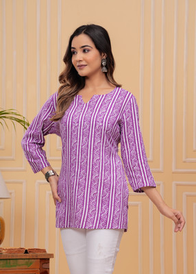 KANCH CREATION Women Printed Straight Kurta(Purple)