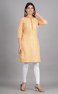 SNJI Women Printed Straight Kurta(Orange)