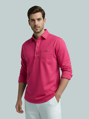 Vida Loca Men Solid A-line Kurta(Pink)