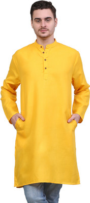 SQS Men Solid Straight Kurta(Yellow)