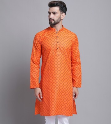 AEW DESIGNS Men Printed Straight Kurta(Orange)