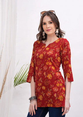 maapa Women Printed Straight Kurta(Red)