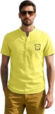 GAINELL Men Solid Straight Kurta(Yellow)