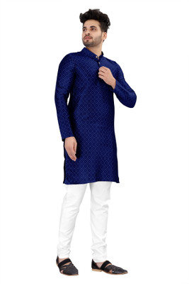 Yanshcreation Men Solid Straight Kurta(Blue)