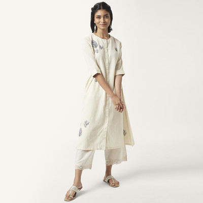 Rangmanch by Pantaloons Women Embroidered A-line Kurta(White)