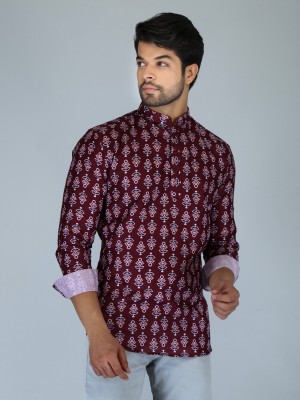 FUBAR Men Printed Straight Kurta(Maroon)