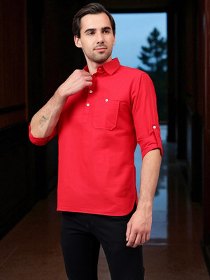FireFish Men Solid A-line Kurta(Red)